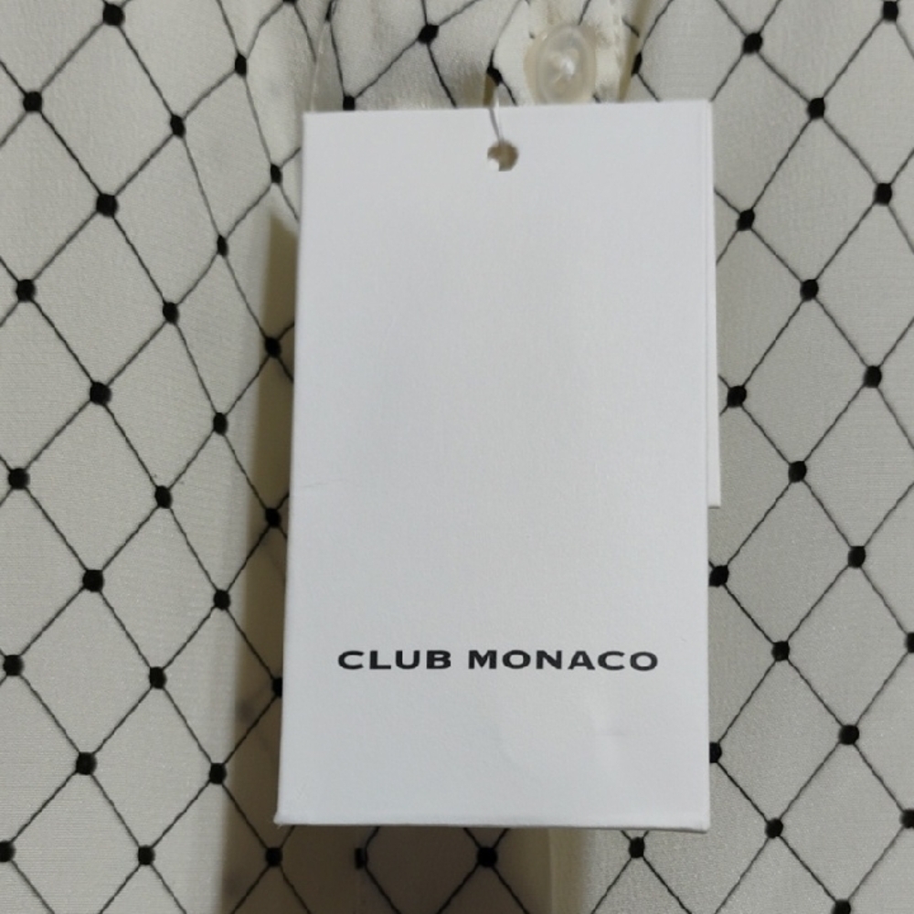 New Club Monaco Popover Silk Tunic Robe Ivory Grid Long Sleeve Tunic Top (BX32) - Picture 4 of 13